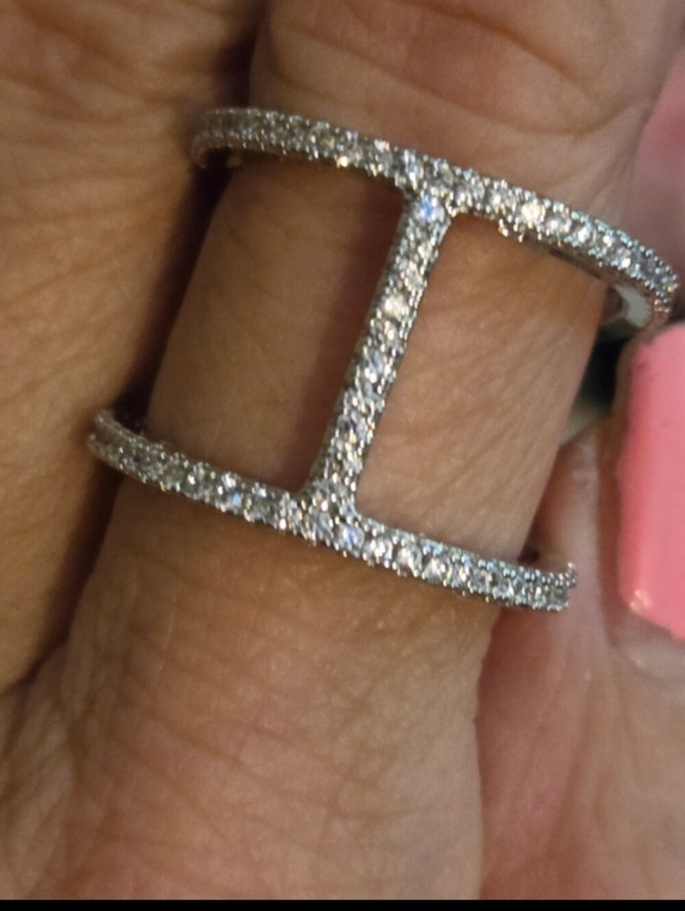 New!925 solid sterling,Pavé Double-Band Openwork Silver Ring - Sparkling White